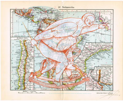 "Utopia"- Tempera on old map paper. 20x25cm_(Original) (I. Croxatto)