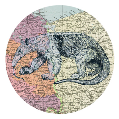 Sold! 
"Anteater"- Tempera on old map paper. 35x45cm_(Original) NOT AVAILABLE